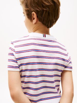 t-shirt in misto lino a righe multicolore da bambini tommy hilfiger