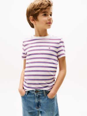 t-shirt in misto lino a righe multicolore da bambini tommy hilfiger