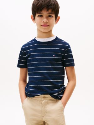 t-shirt in misto lino a righe multicolore da bambini tommy hilfiger