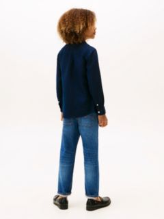 Relaxed Fit Flag Embroidery Linen Blend Shirt — Blue 4