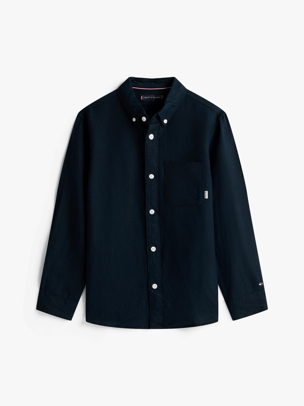 Relaxed Fit Flag Embroidery Linen Blend Shirt — Blue