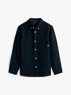 Relaxed Fit Flag Embroidery Linen Blend Shirt — Blue 5