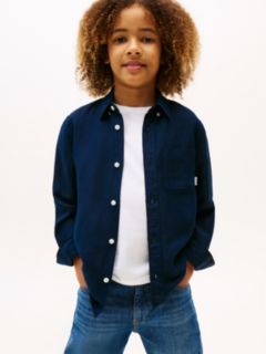 Relaxed Fit Flag Embroidery Linen Blend Shirt — Blue 1