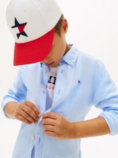 Relaxed Fit Flag Embroidery Linen Blend Shirt — Blue 2