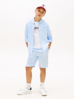 Relaxed Fit Flag Embroidery Linen Blend Shirt — Blue 3