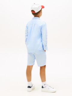 Relaxed Fit Flag Embroidery Linen Blend Shirt — Blue 4