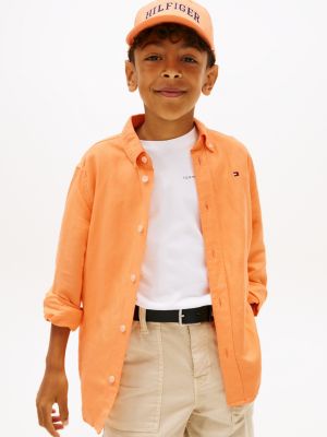 camicia relaxed fit in misto lino con logo orange da bambini tommy hilfiger