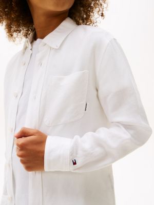 white regular fit linen blend shirt for boys tommy hilfiger