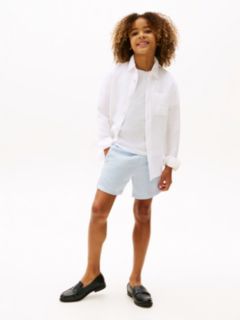 Relaxed Fit Flag Embroidery Linen Blend Shirt — White 2