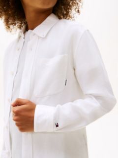 Relaxed Fit Flag Embroidery Linen Blend Shirt — White 3