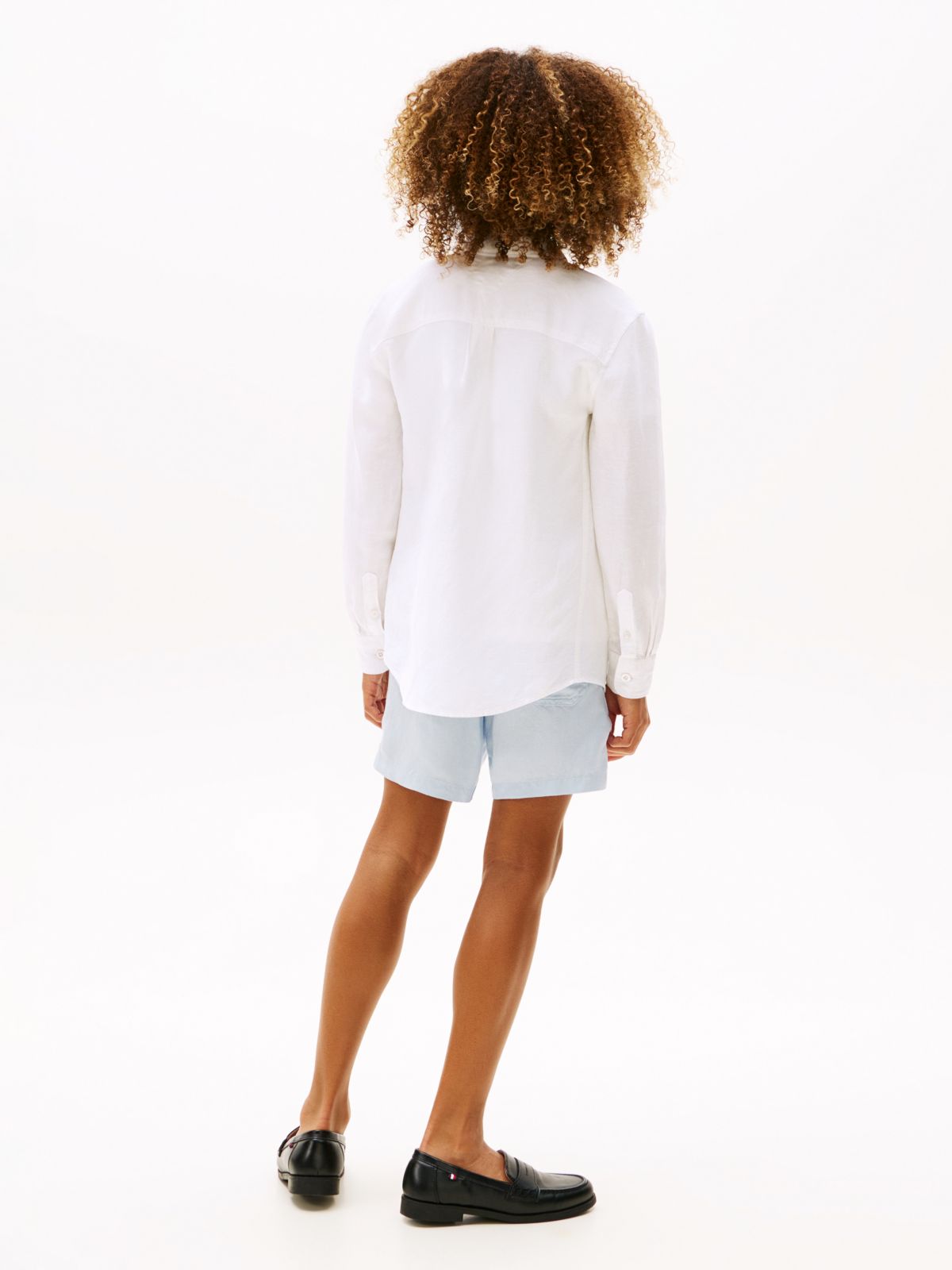 Relaxed Fit Flag Embroidery Linen Blend Shirt — White