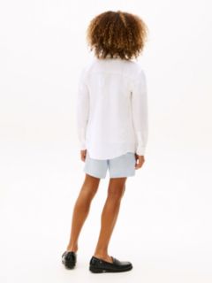 Relaxed Fit Flag Embroidery Linen Blend Shirt — White 4