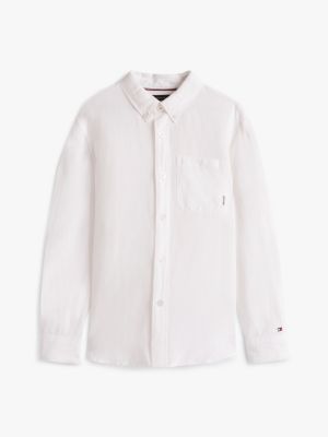 white regular fit linen blend shirt for boys tommy hilfiger