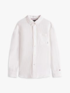 Relaxed Fit Flag Embroidery Linen Blend Shirt — White 5
