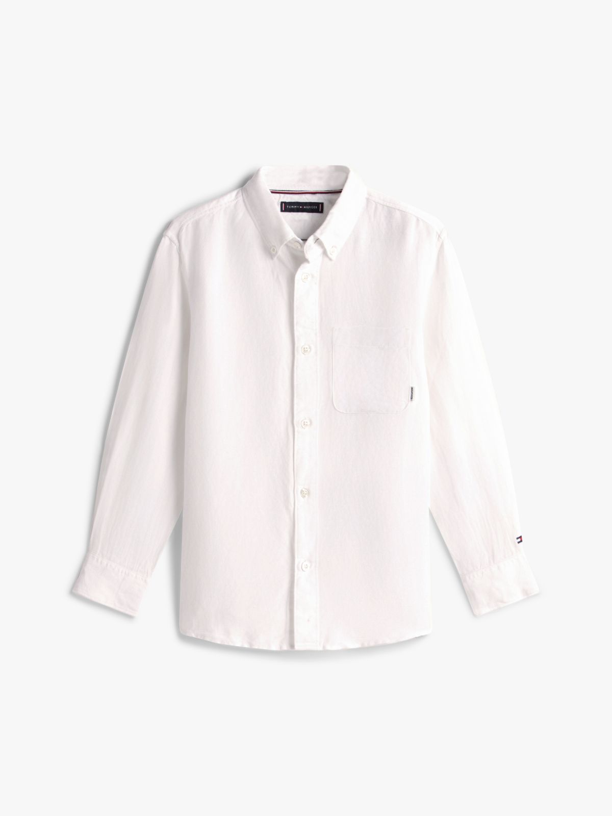 Relaxed Fit Flag Embroidery Linen Blend Shirt — White