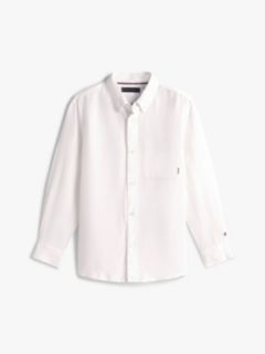 Relaxed Fit Flag Embroidery Linen Blend Shirt — White 6