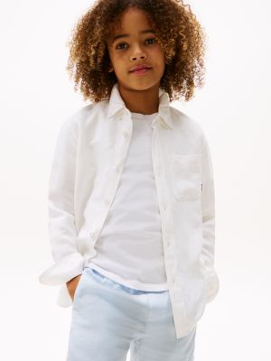 camisa de corte regular en mezcla de lino white de niños tommy hilfiger