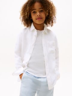 Relaxed Fit Flag Embroidery Linen Blend Shirt — White 1