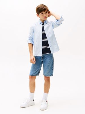 blue regular fit pique shirt for boys tommy hilfiger