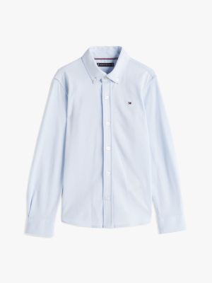 blauw regular fit overhemd van piqué voor jongens - tommy hilfiger