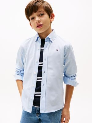 camicia regular fit in piqué blu da bambini tommy hilfiger