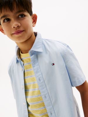 camicia oxford a maniche corte blu da bambini tommy hilfiger