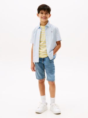 camicia oxford a maniche corte blu da bambini tommy hilfiger