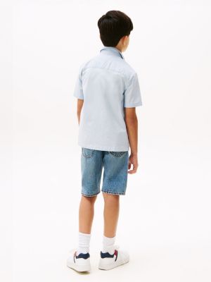 camicia oxford a maniche corte blu da bambini tommy hilfiger