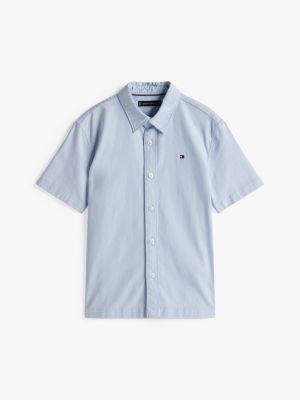 camicia oxford a maniche corte blu da bambini tommy hilfiger