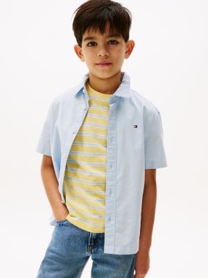 camicia oxford a maniche corte blu da bambini tommy hilfiger