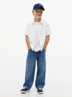 Flag Embroidery Relaxed Short Sleeve Oxford Shirt — White 2