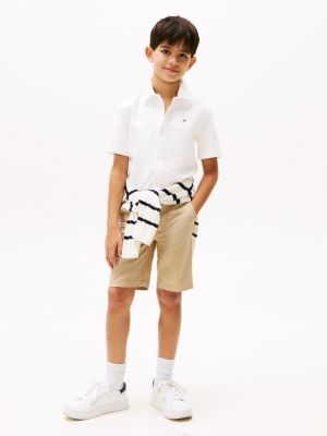 camicia oxford a maniche corte bianco da bambini tommy hilfiger