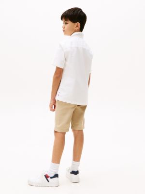 camicia oxford a maniche corte bianco da bambini tommy hilfiger