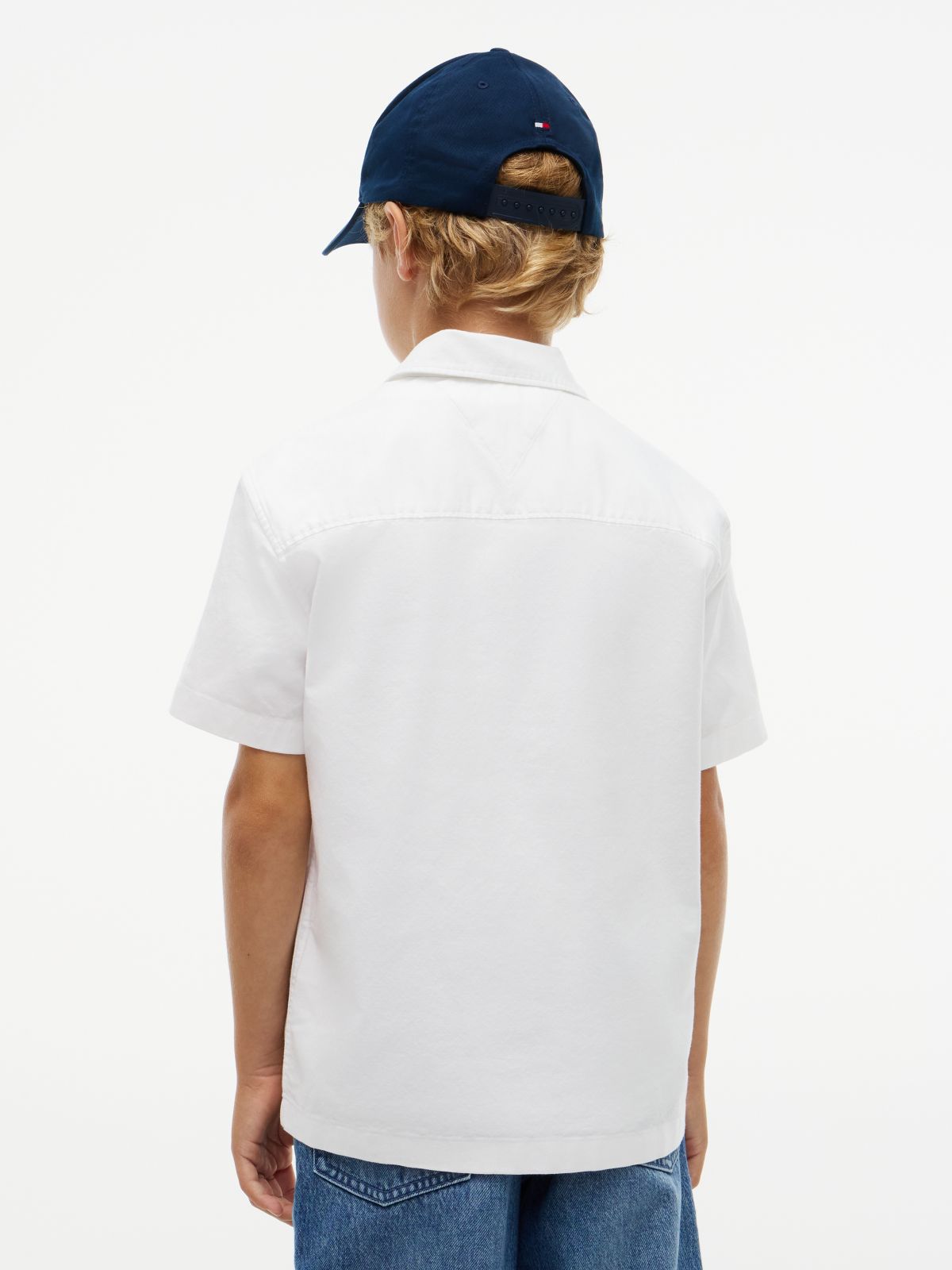 Flag Embroidery Relaxed Short Sleeve Oxford Shirt — White
