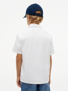 Flag Embroidery Relaxed Short Sleeve Oxford Shirt — White 4