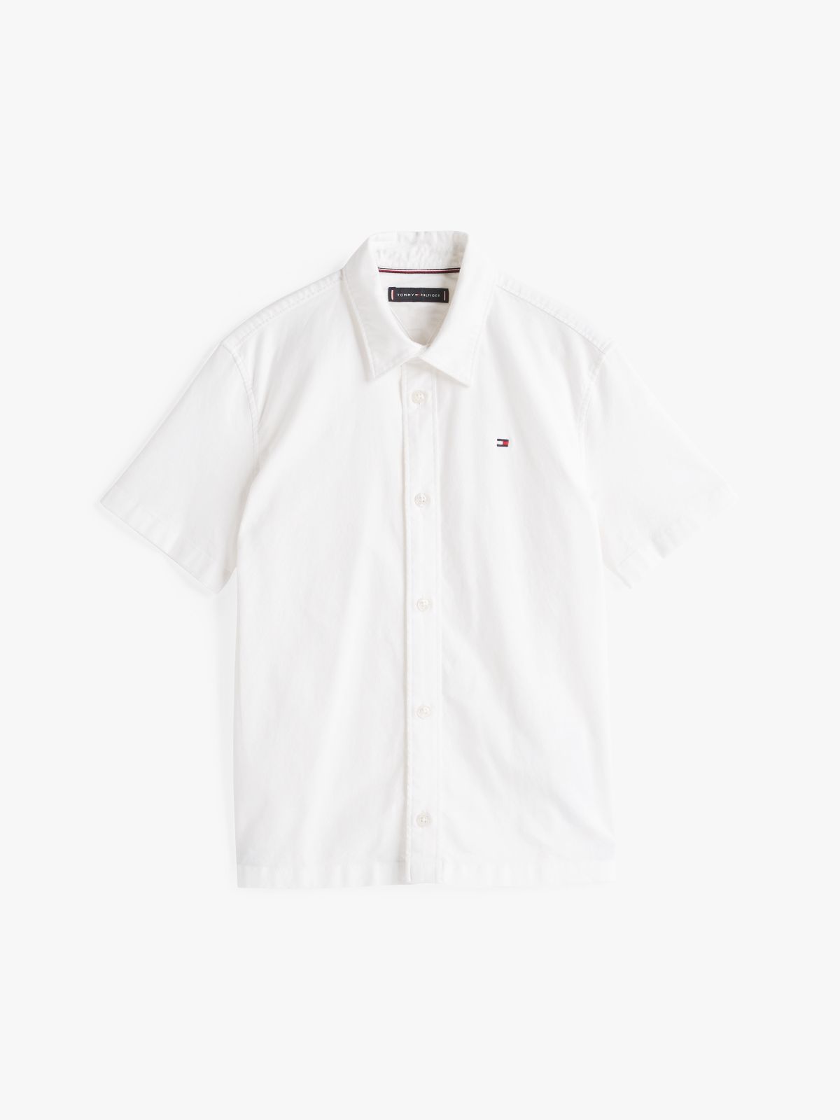 Flag Embroidery Relaxed Short Sleeve Oxford Shirt — White