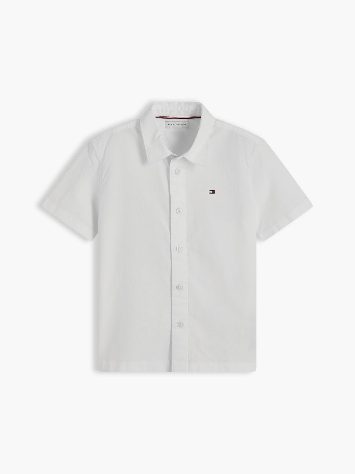 Flag Embroidery Relaxed Short Sleeve Oxford Shirt — White