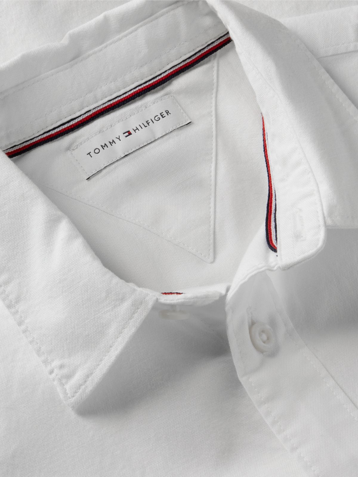 Flag Embroidery Relaxed Short Sleeve Oxford Shirt — White