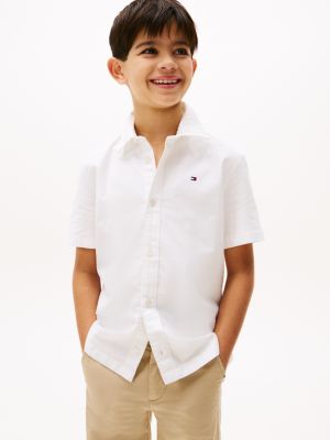 camicia oxford a maniche corte bianco da bambini tommy hilfiger