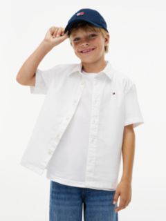 Flag Embroidery Relaxed Short Sleeve Oxford Shirt — White 1
