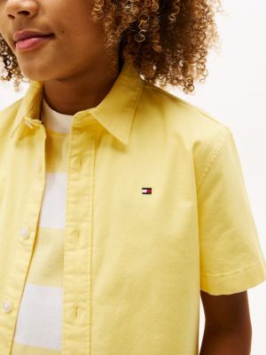 chemise oxford à manches courtes jaune pour garçons tommy hilfiger