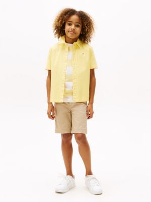 chemise oxford à manches courtes jaune pour garçons tommy hilfiger