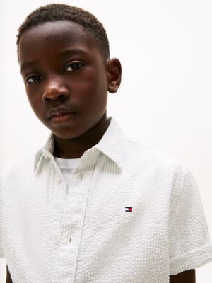 camicia in seersucker a maniche corte bianco da bambini tommy hilfiger