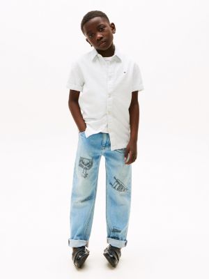 white short sleeve seersucker shirt for boys tommy hilfiger