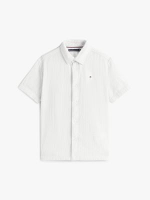 camicia in seersucker a maniche corte bianco da bambini tommy hilfiger