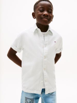 white short sleeve seersucker shirt for boys tommy hilfiger