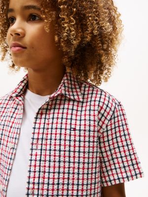 camicia in seersucker a maniche corte multicolore da bambini tommy hilfiger