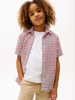 camicia in seersucker a maniche corte multicolore da bambini tommy hilfiger