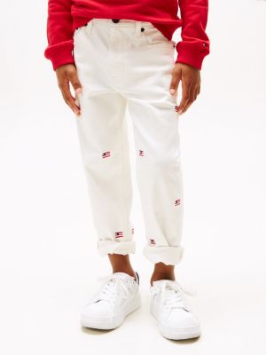 multi hilfiger flag embroidery white jeans for boys tommy hilfiger