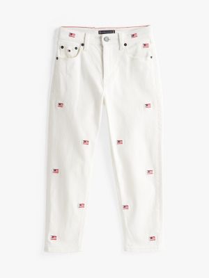 multi hilfiger flag embroidery white jeans for boys tommy hilfiger